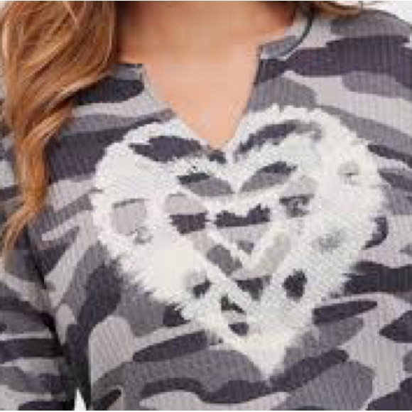 TORRID Waffle Classic Tee - Heart Camo Grey - Picture 3 of 9